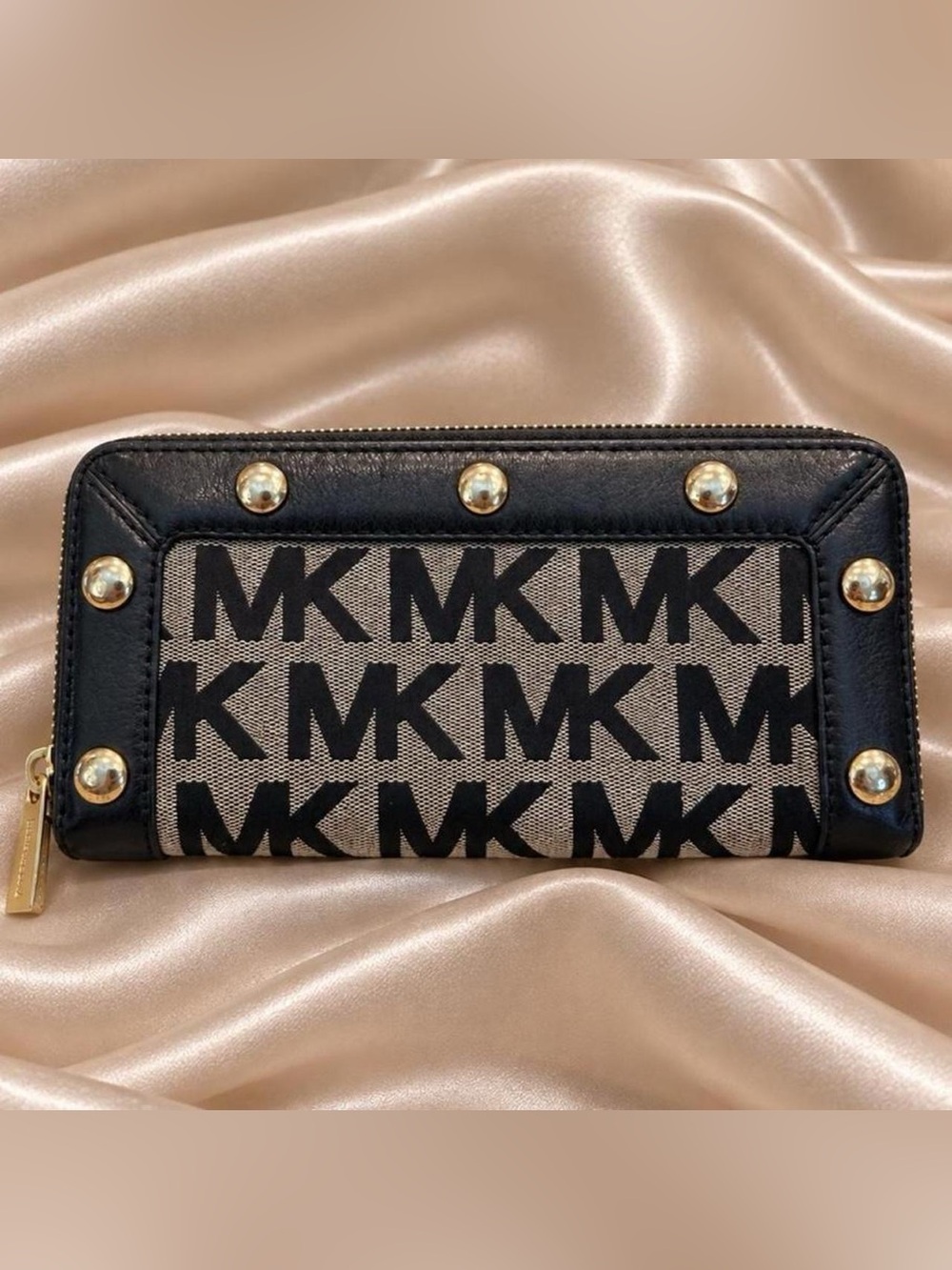 Michael Kors Black Logo Studded Continental Wallet